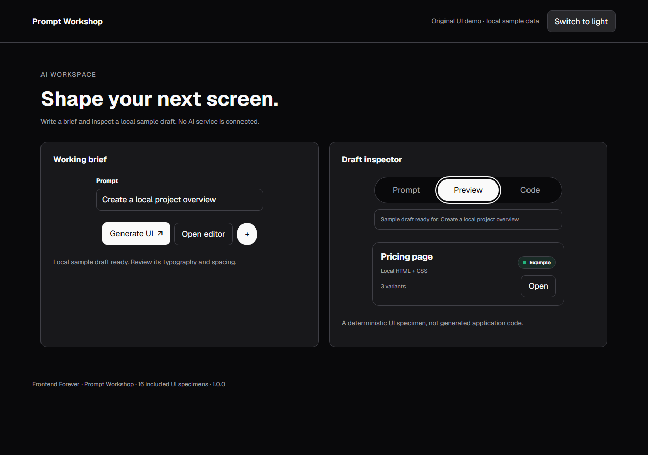 v0-inspired Prompt Workshop delivered demonstration